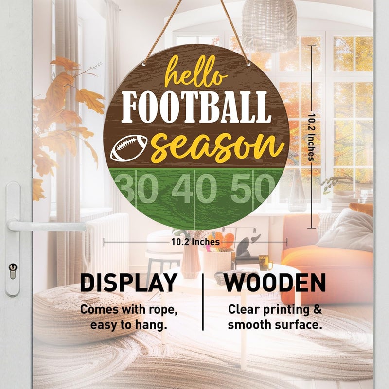 HSNBT Football Sign for Front Door Decor Fall Football Decor for Home Porch Office Boys Bedroom Sport Football Wooden Hanging Sign Wall Decorations, Hello Football Season - Image 2